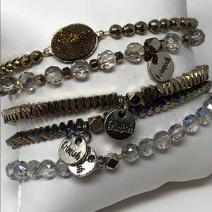 Erimish‎ Beaded Stretch Bracelets 5 pc. Set Iridescent Gold Tone